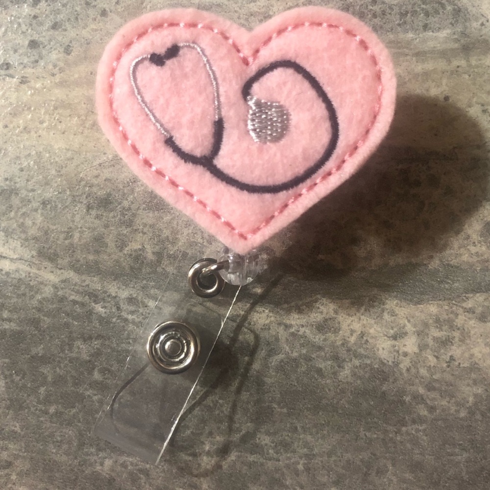 Pink Heart Stethoscope Badge Reel